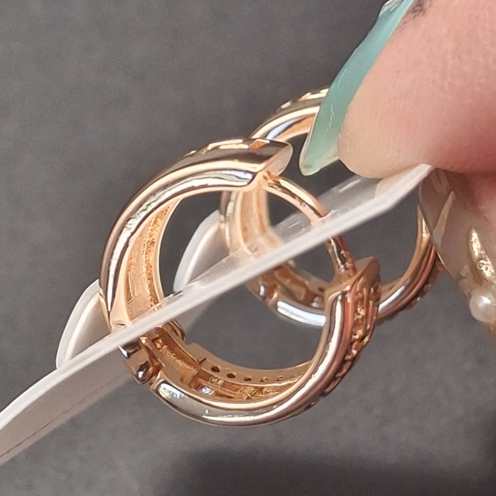 Rose Gold Greek Key Hoop Earrings with Crystals - Picture 4 of 4